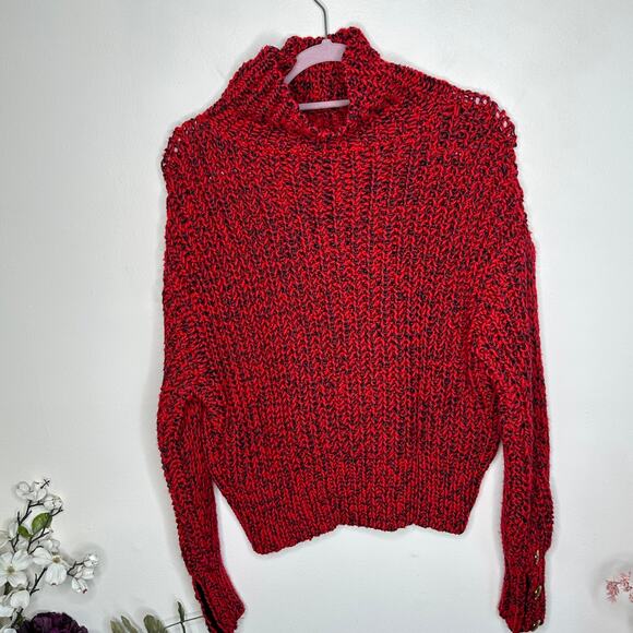 RAG & BONE Sandra T-Neck Turtleneck Sweater Chunky Red Black Marl {16} - Picture 5 of 7
